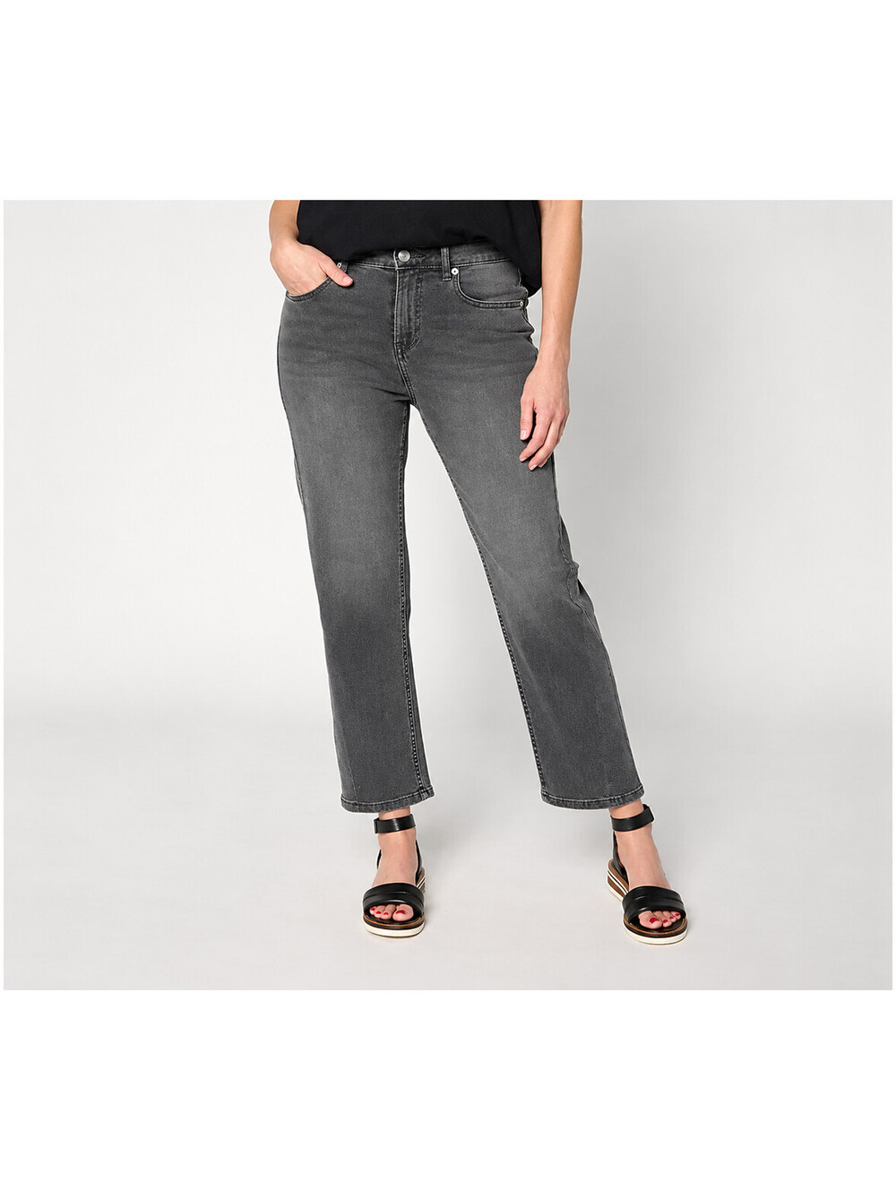 LOGO by Lori Goldstein Petite Grey Straight Crop Leg Jeans Grey wash, Petite 14